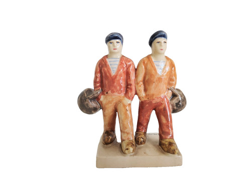 RARE 1930 François-Marie Caujan Henriot Quimper Two Sailors Faience Sculpture
