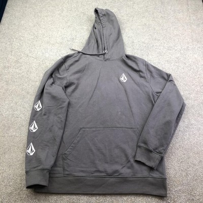 Volcom Hoodie Mens Large Gray Pullover Fleece Sweatshirt Logo Sleeve Graphic