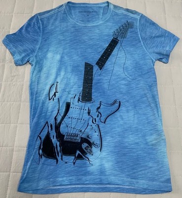 John Varvatos Star USA Men's Stone Wash Blue Broken Guitar T-Shirt XS NWOT