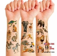 100 Pack Jungle Animal Temporary Tattoos for Kids, Pre-Cut Fake Tattoo