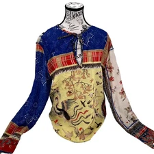 Roberto Cavalli Just Cavalli Patchwork Crane Bird Print Silk Blend Top Size 50