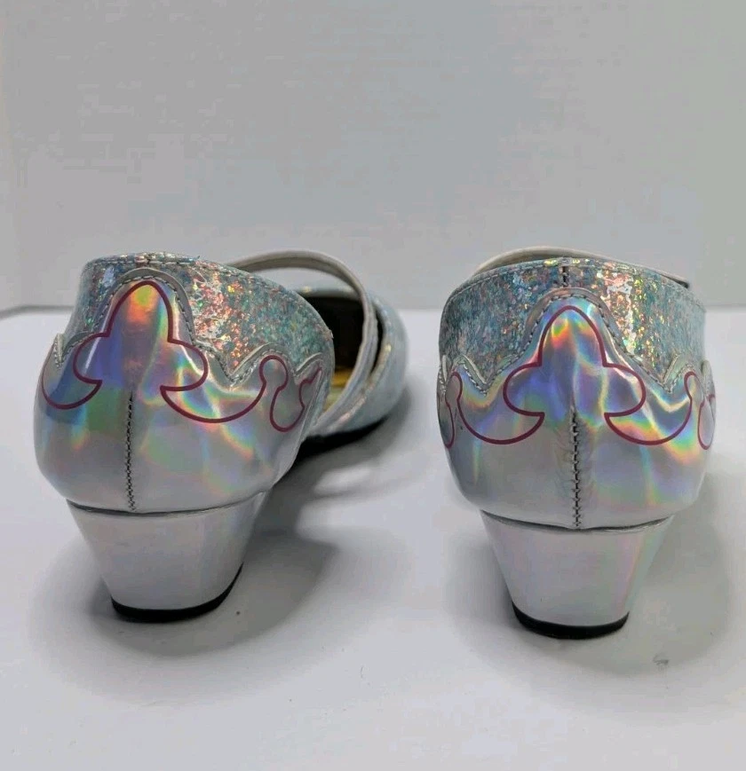 Disney Princess Girls Silver Glitter Shoes Dress-up Play Mary Jane Heels Size 2 - Image 3 of 4