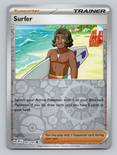 Reverse Holo Surfer 187/191 Uncommon SV08: Surging Sparks Pokemon