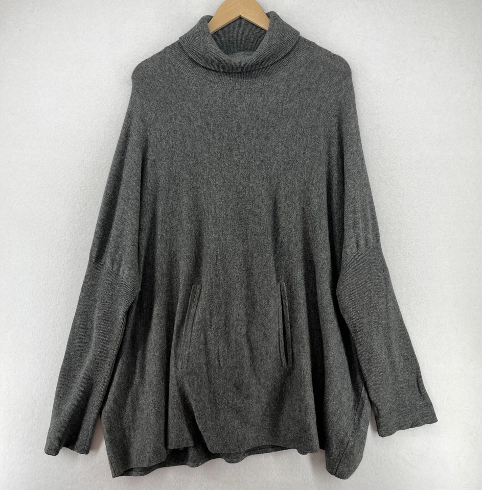 Suéter GARNET HILL poncho XL lã cashmere tamanho grande gola alta pulôver cinza - Imagem 2 de 4