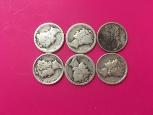 6 Mercury Dimes 17, 18, 20, 27, 36D, 39D
