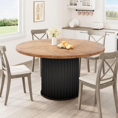 Esstisch Runder Esstisch 120 cm aus Holz,Metallrahmen Küchentisch für 4Personen