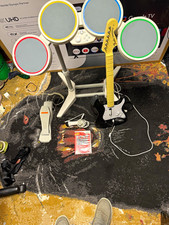 Nintendo Wii Rock Band Bundle Drums Guitar Wired Mic Pedal + Game (2008)