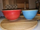 Vintage Pyrex Blue & Red Primary Nesting Set T.M. REG & 402 Ovenware Mixing Bowl
