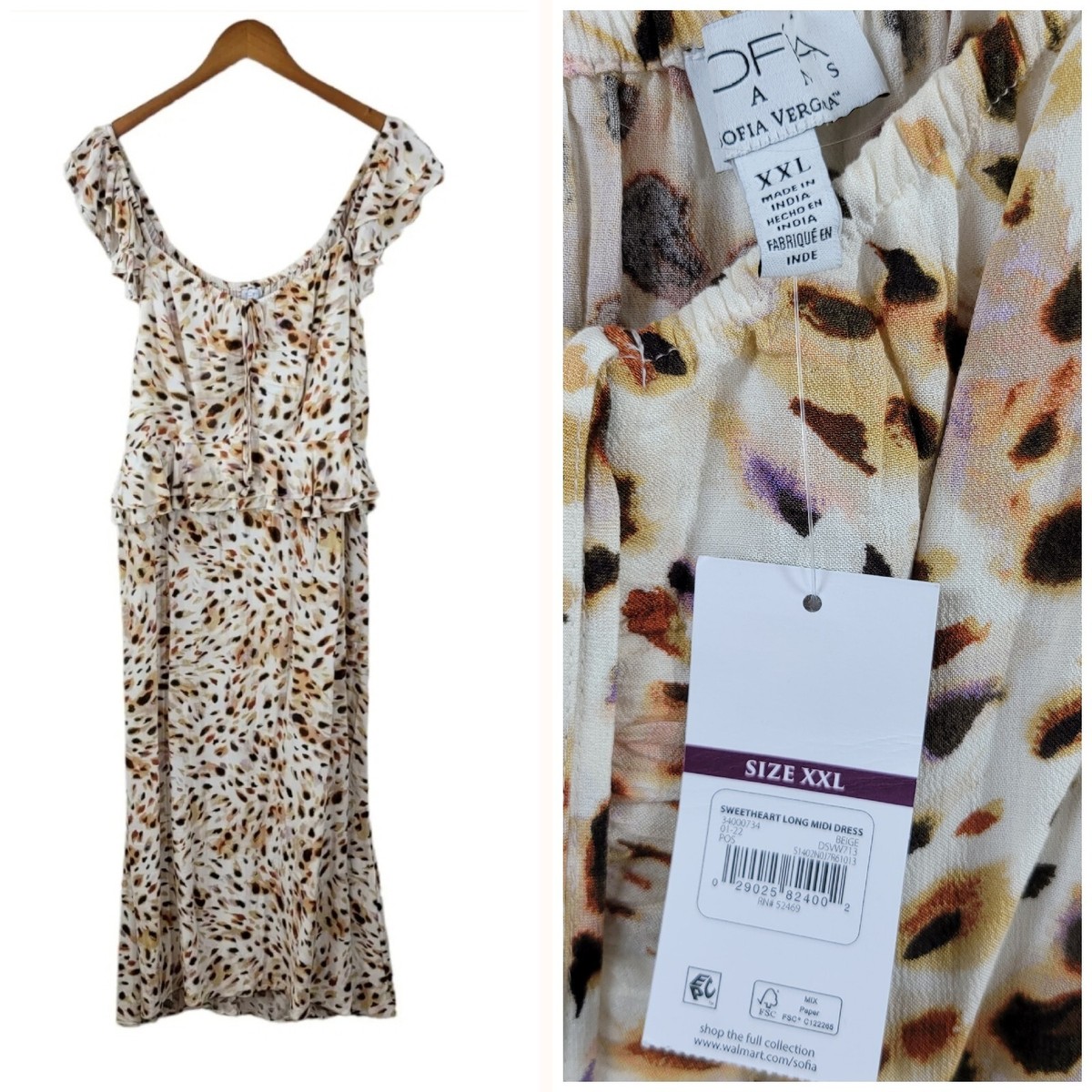 ライトニング様 New Sofia size XXL Dress Maxi Ruffle trim Boho Cottagecore Animal