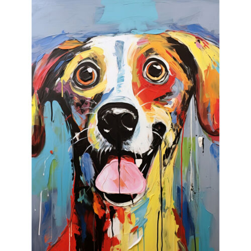 Colourful Dog Portrait Artwork by Jason Brydson Happy Face Canvas Poster Art - Afbeelding 1 van 6
