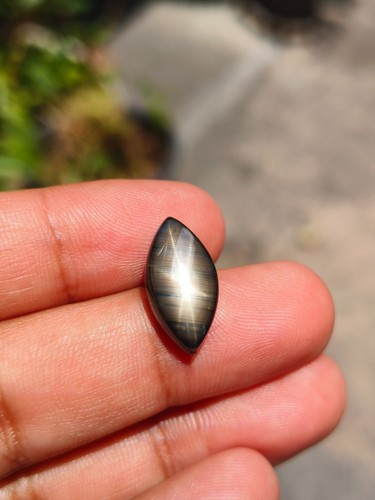 ATTRACTIVE 9.16 Cts RARE NO HEAT BLACK STAR SAPPHIRE OF MARQUISE SHAPE 6 RAYS ☀️ - Picture 2 of 8