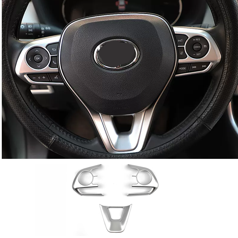 Matte Silver Steering Wheel Frame Trim Guards 3pcs For Toyota RAV4 2019-2024