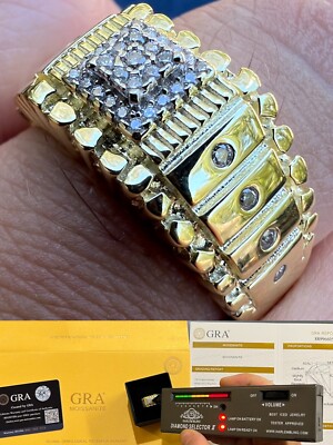 Mens MOISSANITE Nugget Square Ring Real 14k Gold Plated 925 Silver Iced ...