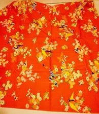 Red Japanese Fabric Origami Cranes Flowers 29” Wide x 8-1/2' Long