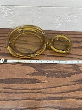 Vintage Mid Century Amber Glass Ashtray Large Cigar Cigarette set 7.5” & 4”