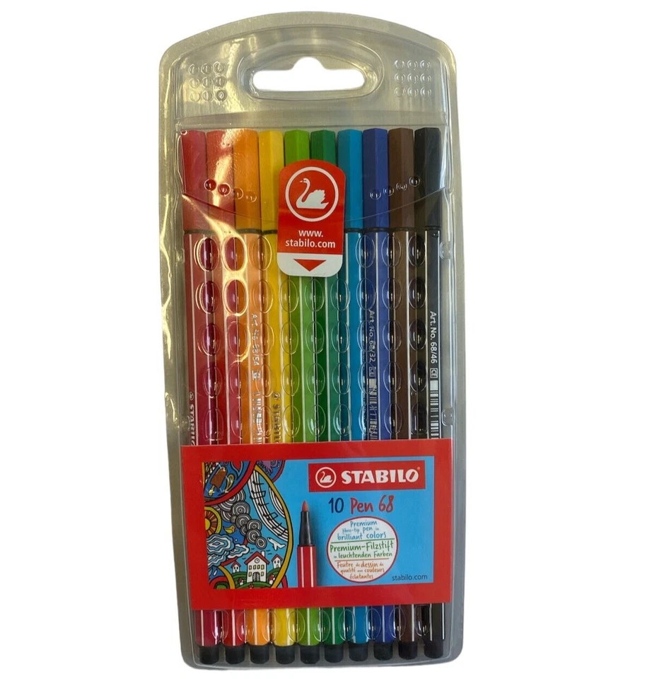 Stabilo pen 68 , 10 x Premium-Filzstifte, robuste Spitze, Tinte auf Wasserbasis