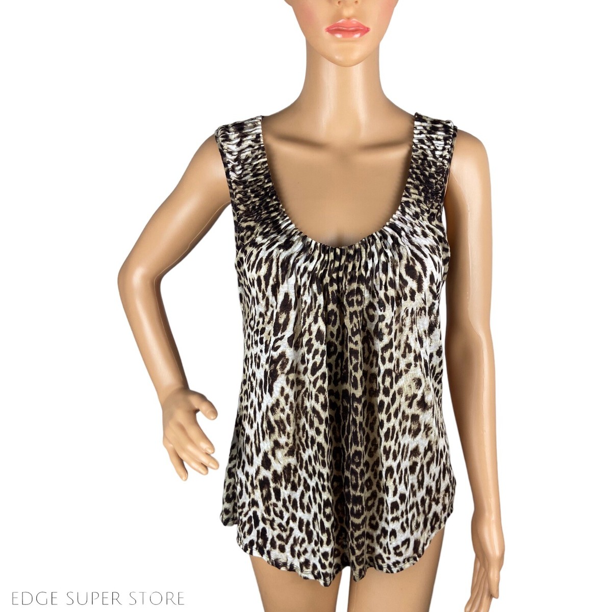 Elie Tahari White Brown Black Linen Silk Cheetah Print