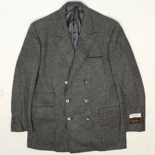 VTG Deadstock Juilliard Mens Tweed Sport Coat 39R Gray Check Double Breasted USA