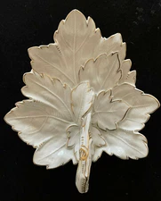 KPM Vintage Porcelain Single Handled Serving Gilt Maple Leaf Dish
