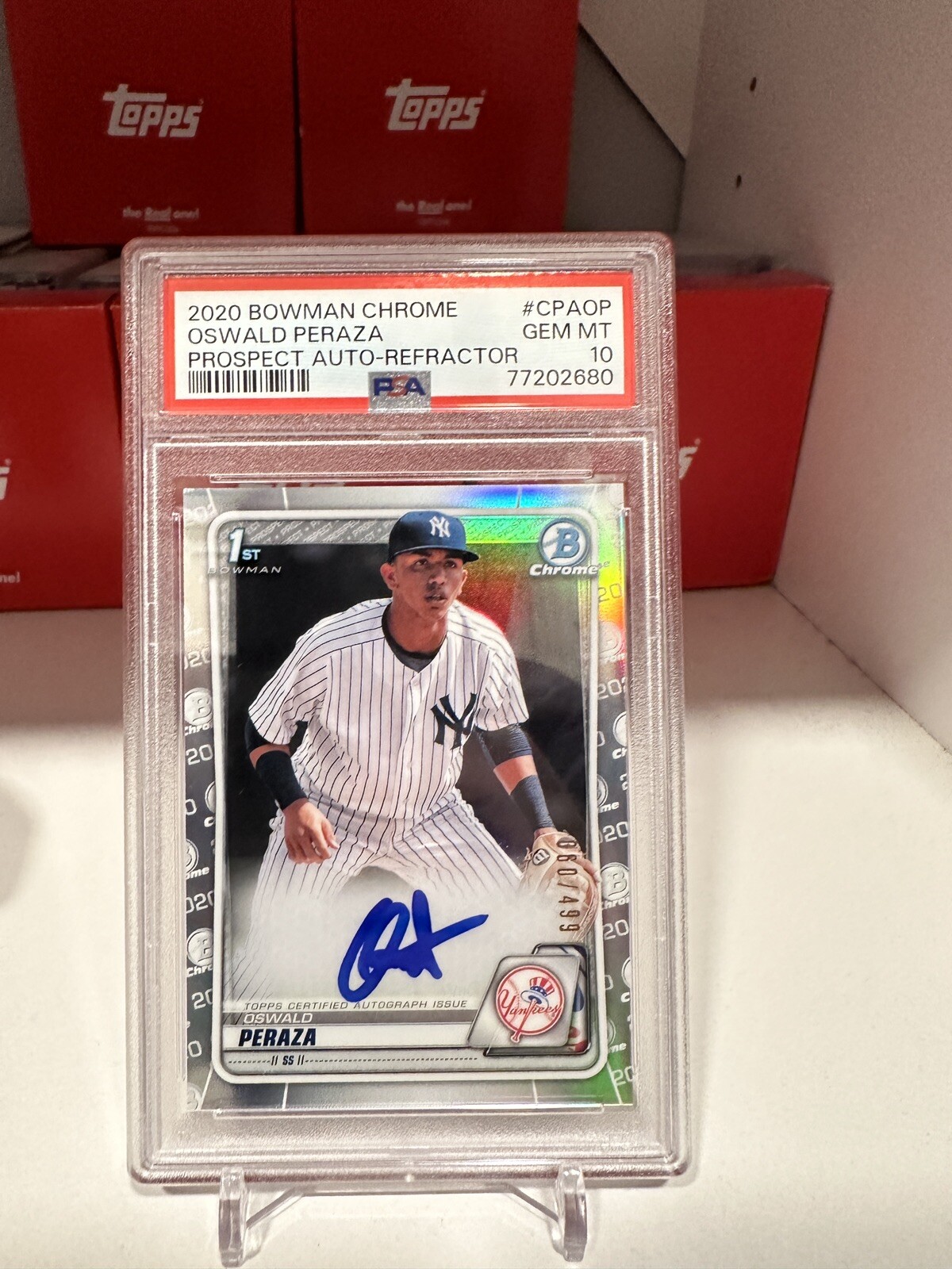 OSWALD PERAZA 2020 BOWMAN First CHROME REFRACTOR AUTO /499 PSA 10 Card CPA-OP