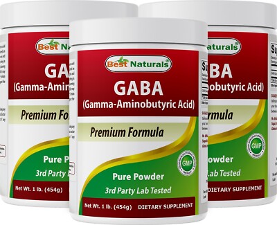 3 Pack Best Naturals GABA (Gamma Aminobutyric Acid) Pure 1 Lb Powder