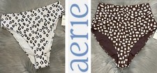 Lot of 2 NWT Aerie Pique High Cut Cheeky Bikini Bottoms Leopard Print Both Large