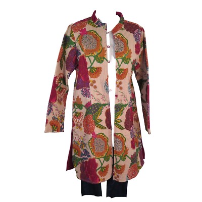 Jacket | Long | Quilt | Handmade | Reversible | 2 Patterns | Flora | Buttons