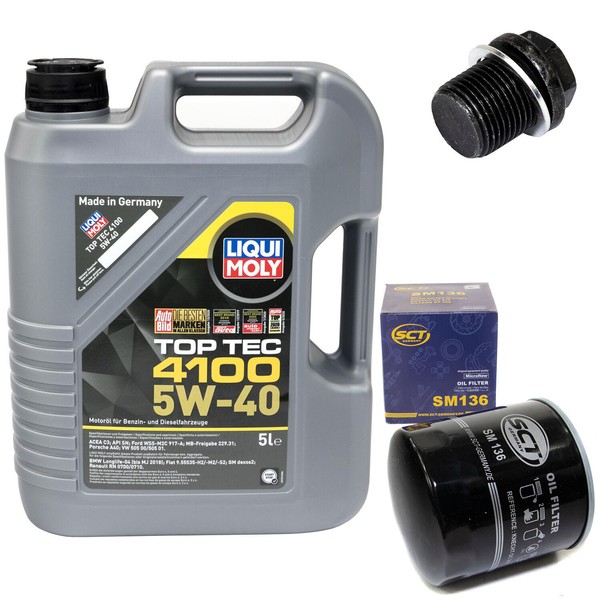 MotoröL Set 5W-40 5 Liter + ÖLfilter SM 136 + Schraube FüR Volvo 850 S70 V70-image