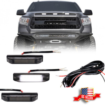 3pcs Smoked White LED Grille Marker Light Kit For 14-21 Toyota Tundra Hood Scoop