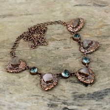 Collar Ajustable Cadena Electroformada Regalo Cobre Áspero Cuarzo Rosa 18.0"