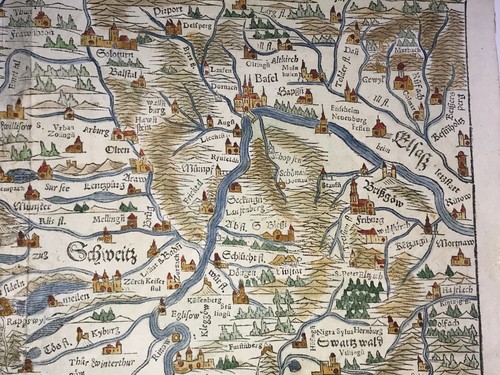 SWITZERLAND 1568 SEBASTIAN MUNSTER LARGE UNUSUAL ANTIQUE MAP 16TH CENTURY - Picture 5 of 9