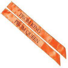 Orange Satin Prom King and Queen Sashes Black Imprint Prom Sashes for Prom Co...