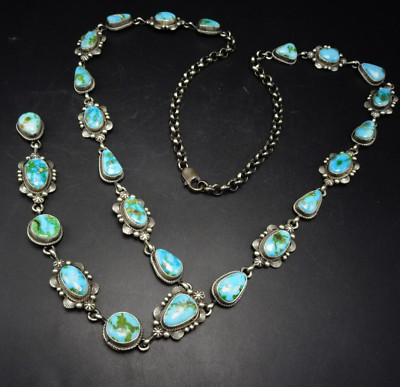 Eli Skeets NAVAJO Sterling Silver SONORAN GOLD TURQUOISE Long Lariat NECKLACE