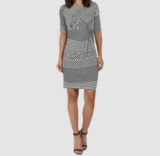 $95 Christin Michaels Women's White Short Sleeve Striped Sheath Dress Size Large