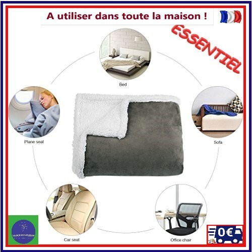 Plaid mouton réversible au toucher doux finitions haut de gamme pour lit