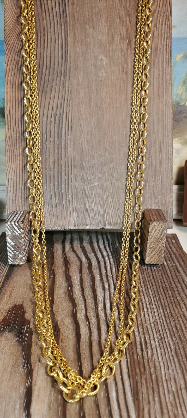 Womens Multistrand Gold Tone Chain Necklace 22" LAYE… Gem