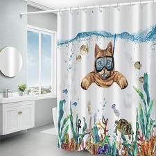 48x72inch Funny Cat Shower Curtain Set with Hooks 48"W x 72"L Pack of 1 Teal