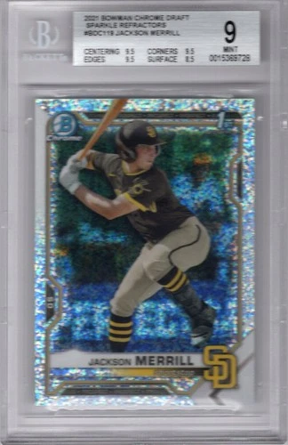 JACKSON MERRILL 2021 BOWMAN CHROME DRAFT SPECKLE REFRACTOR 1ST RC #BDC-119 BGS 9