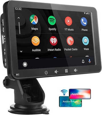 7 Zoll tragbares Autoradio 2025 aufgerüstet kompatibel mit Wireless CarPlay & Andr
