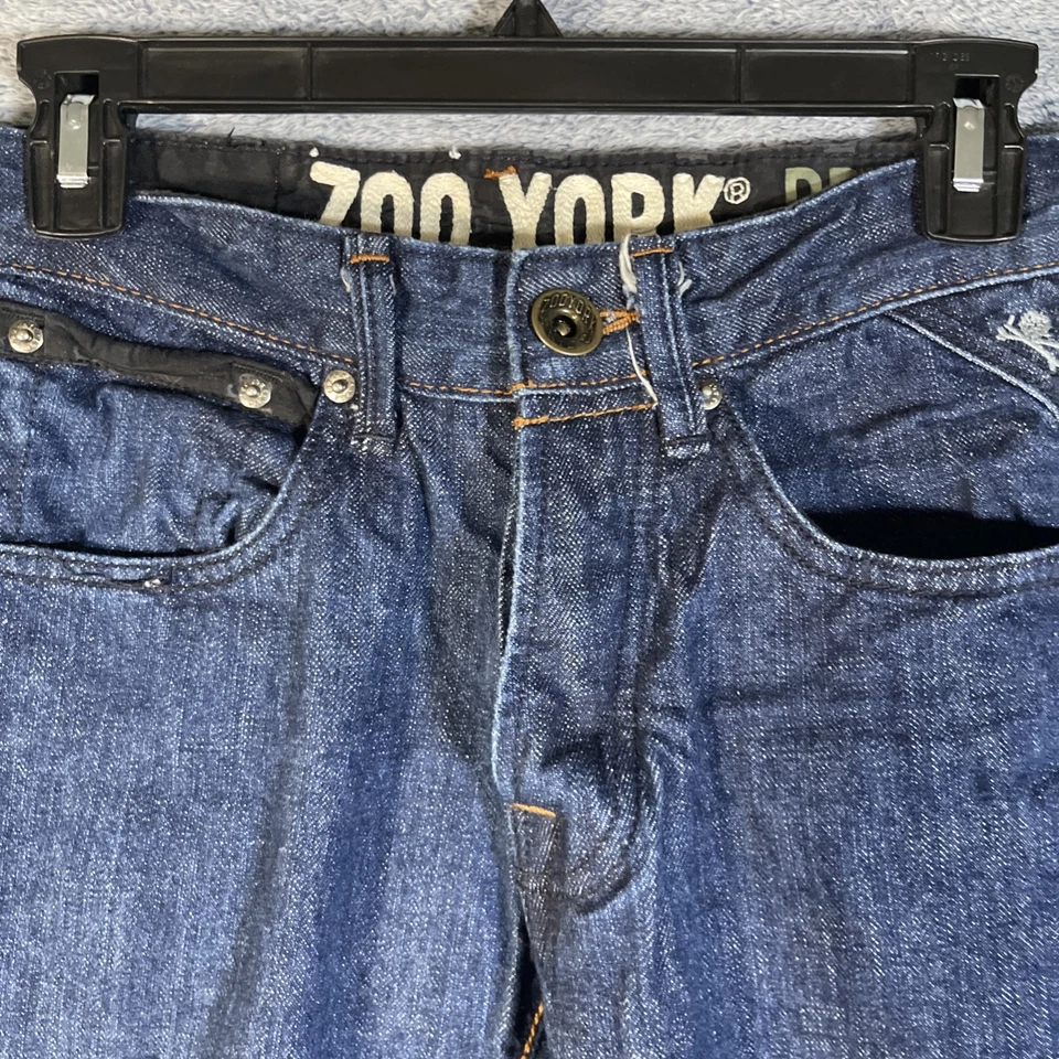 Pantalones de mezclilla rectos Zoo York calce regular para mujer talla 28 azul tiro bajo botón mosca Foto 4 de 4