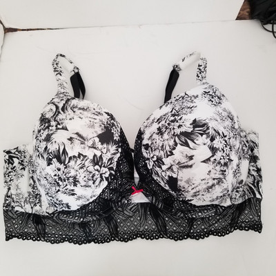 Cacique Brand Beige Black White English Garden Boost Plunge Bra SZ 46DD NNT
