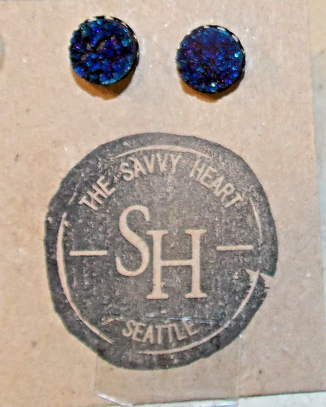 Savvy Heart Seattle Dark Blue Druzy Stud Post Earrings Costume Jewelry