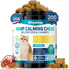Woyamay Cat Calming Treats 200 Hemp Oil Melatonin Anxiety Sleep