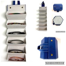 Eyeglass/Sunglass 6-Slot Blue Premium Leather Travel Organizer. Brand New 