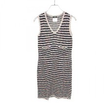 Chanel Tweed One Piece Dress Rayon Cotton Nylon Navy Size 36 Length 31.1 in