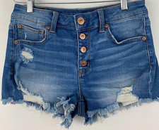 American Eagle Size 4 Hi Rise Shortie Button Fly Denim Jean Shorts Distressed D9