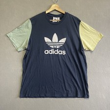 Adidas Originals Blocked Trefoil Tee Navy Blue Light Green Sleeves XL Casual