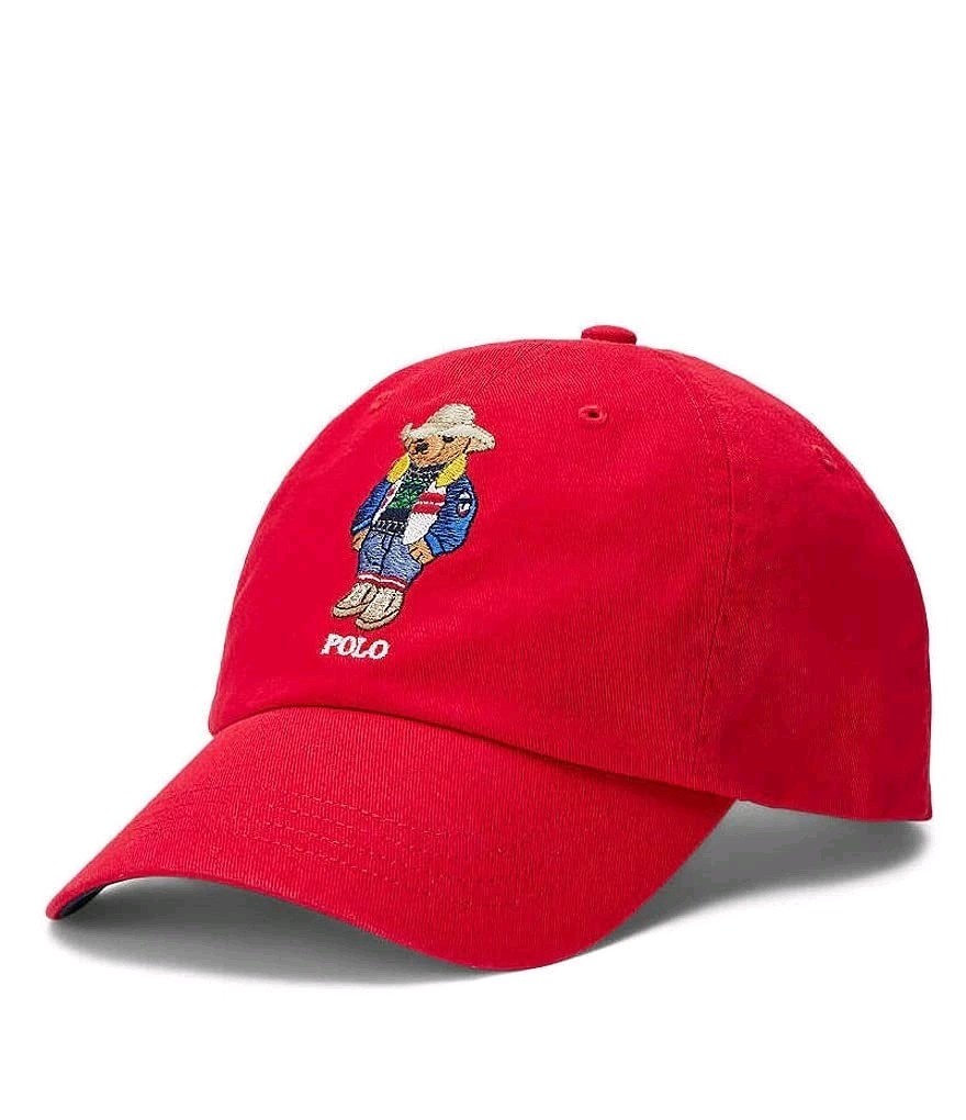 Ralph Lauren Polo Bear Cowboy Motif Cap Red Adjustable Leather