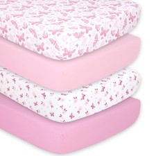 Fitted Crib Sheets set 4-Pack Super Soft Nursery Bedding Pink