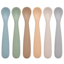 Eascrozn Baby Spoons, 6 Pack First Stage Silicone 12.7 2.5 1.5CM, Brown